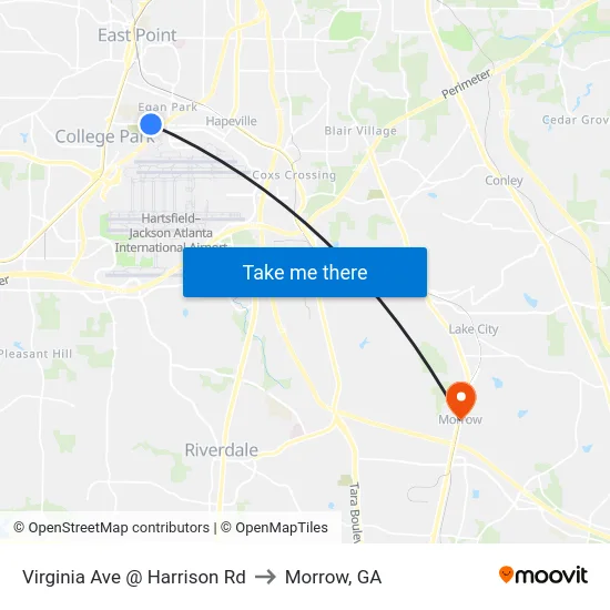 Virginia Ave @ Harrison Rd to Morrow, GA map