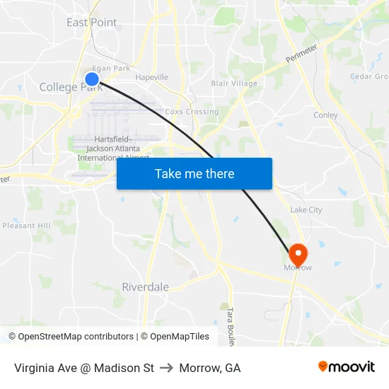Virginia Ave @ Madison St to Morrow, GA map