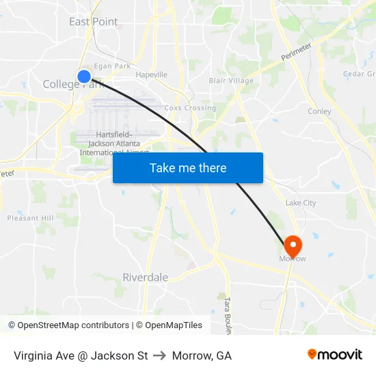 Virginia Ave @ Jackson St to Morrow, GA map