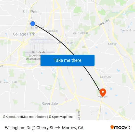 Willingham Dr @ Cherry St to Morrow, GA map