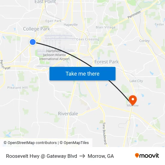 Roosevelt Hwy @ Gateway Blvd to Morrow, GA map