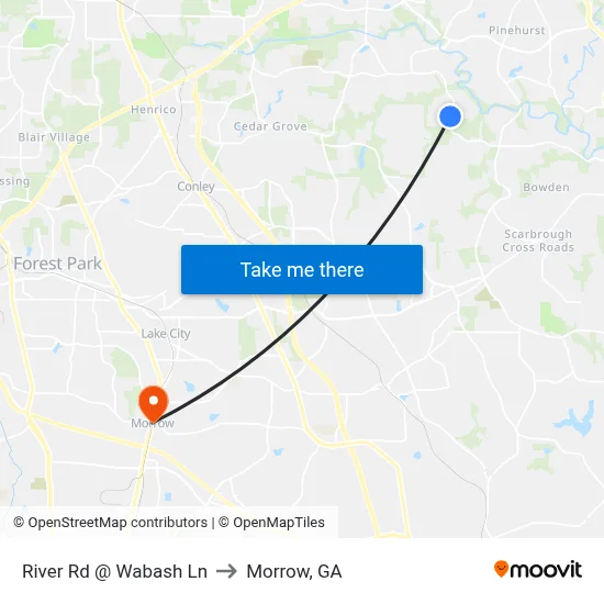 River Rd @ Wabash Ln to Morrow, GA map
