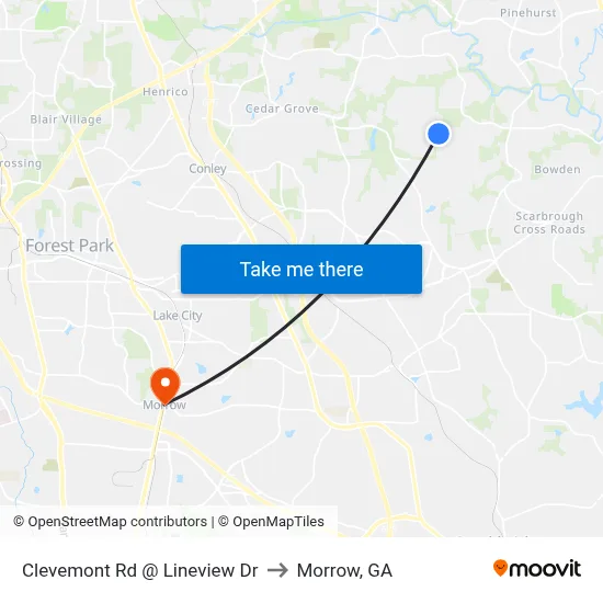 Clevemont Rd @ Lineview Dr to Morrow, GA map
