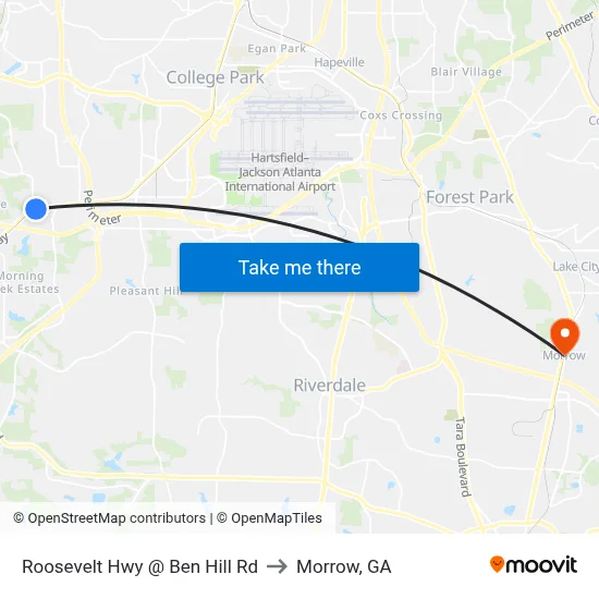 Roosevelt Hwy @ Ben Hill Rd to Morrow, GA map