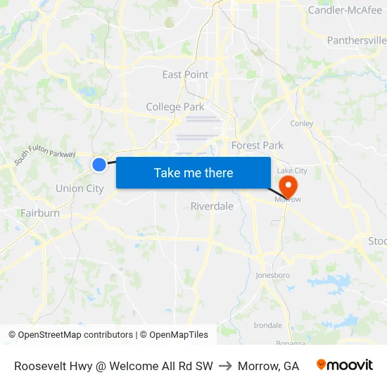 Roosevelt Hwy @ Welcome All Rd SW to Morrow, GA map