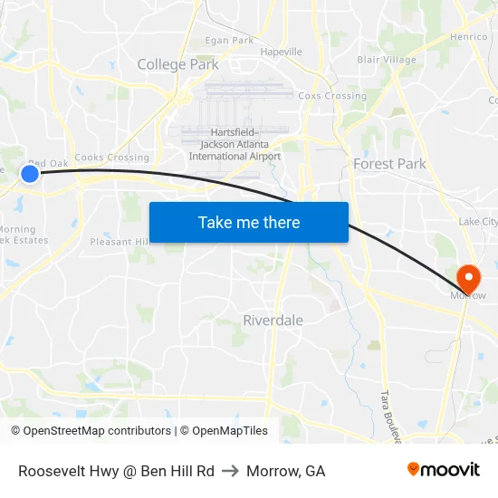 Roosevelt Hwy @ Ben Hill Rd to Morrow, GA map