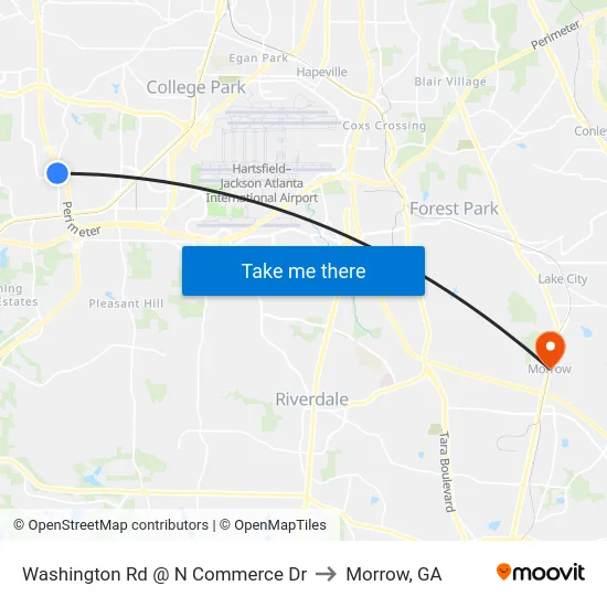 Washington Rd @ N Commerce Dr to Morrow, GA map