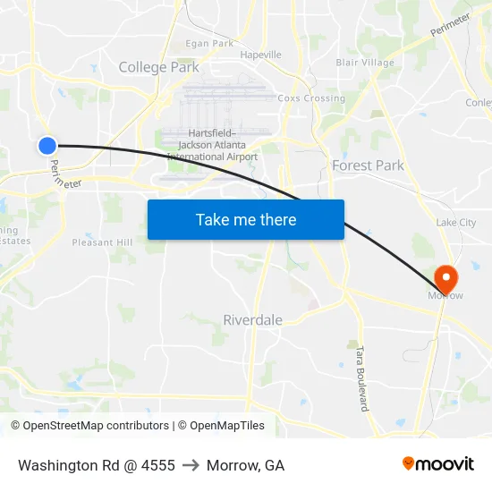 Washington Rd @ 4555 to Morrow, GA map