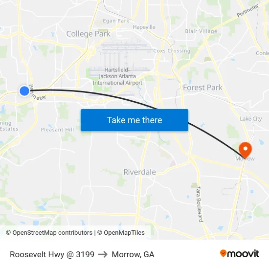 Roosevelt Hwy @ 3199 to Morrow, GA map