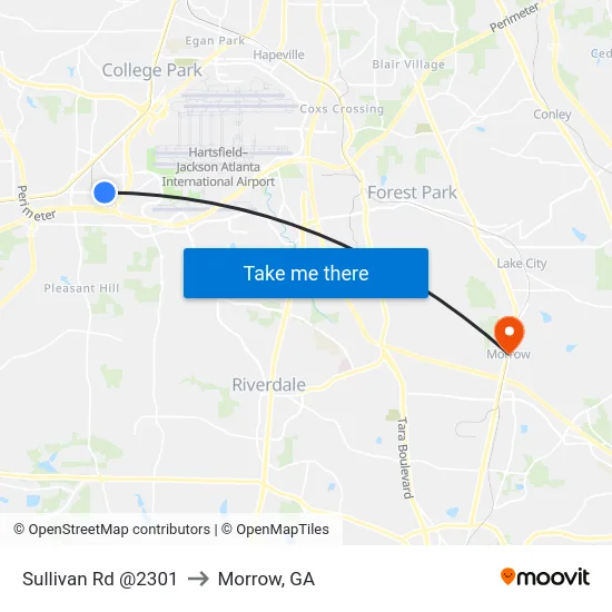 Sullivan Rd @2301 to Morrow, GA map