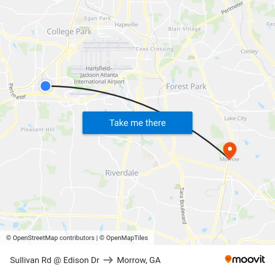Sullivan Rd @ Edison Dr to Morrow, GA map
