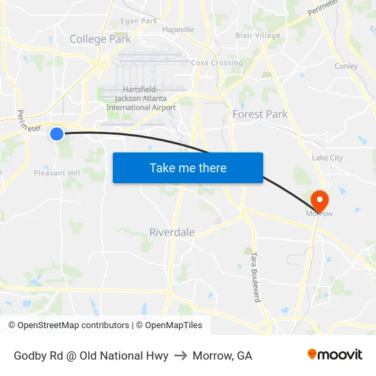 Godby Rd @ Old National Hwy to Morrow, GA map