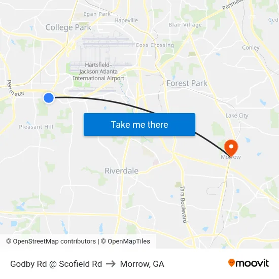 Godby Rd @ Scofield Rd to Morrow, GA map