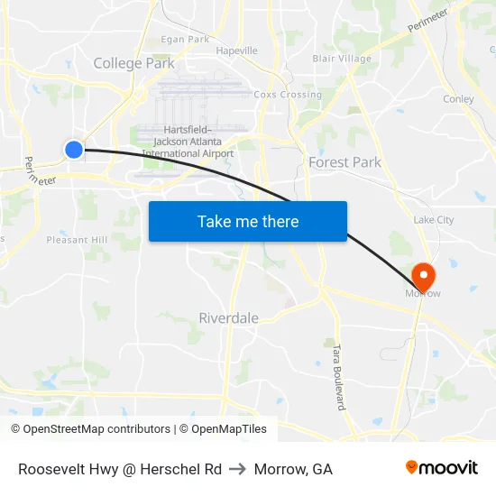 Roosevelt Hwy @ Herschel Rd to Morrow, GA map
