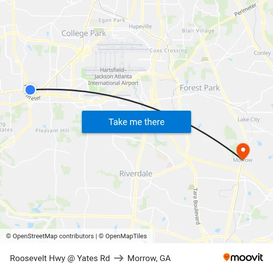 Roosevelt Hwy @ Yates Rd to Morrow, GA map