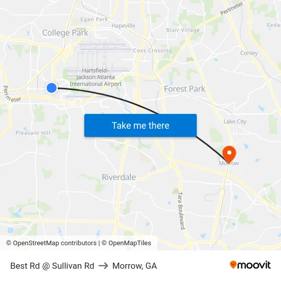 Best Rd @ Sullivan Rd to Morrow, GA map