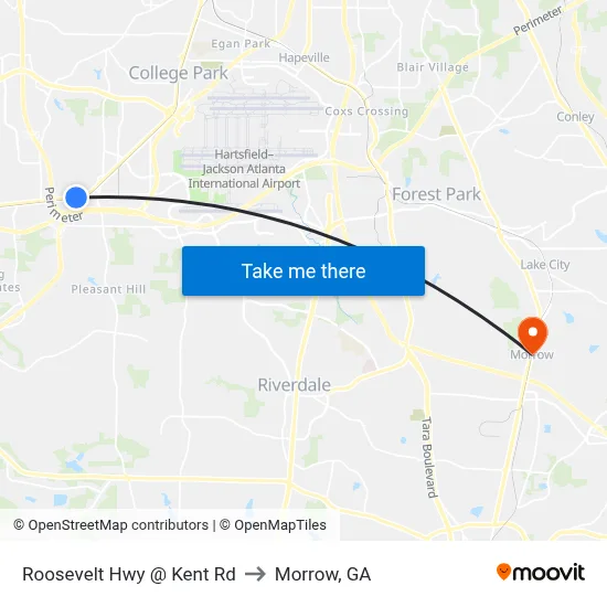 Roosevelt Hwy @ Kent Rd to Morrow, GA map