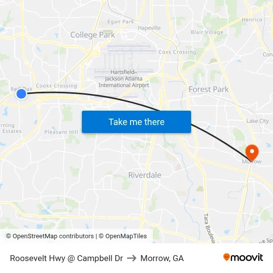 Roosevelt Hwy @ Campbell Dr to Morrow, GA map