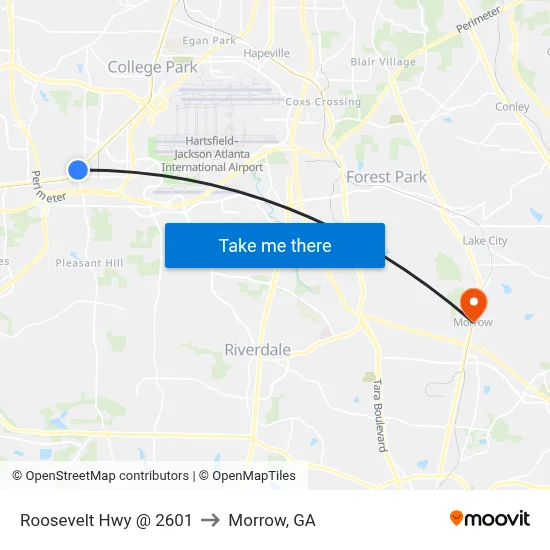 Roosevelt Hwy @ 2601 to Morrow, GA map