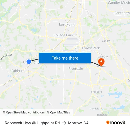 Roosevelt Hwy @ Highpoint Rd to Morrow, GA map