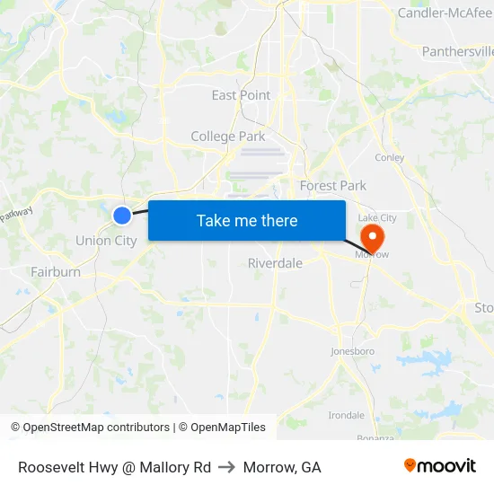 Roosevelt Hwy @ Mallory Rd to Morrow, GA map