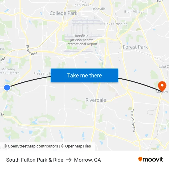 South Fulton Park & Ride to Morrow, GA map