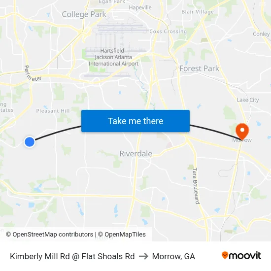 Kimberly Mill Rd @ Flat Shoals Rd to Morrow, GA map