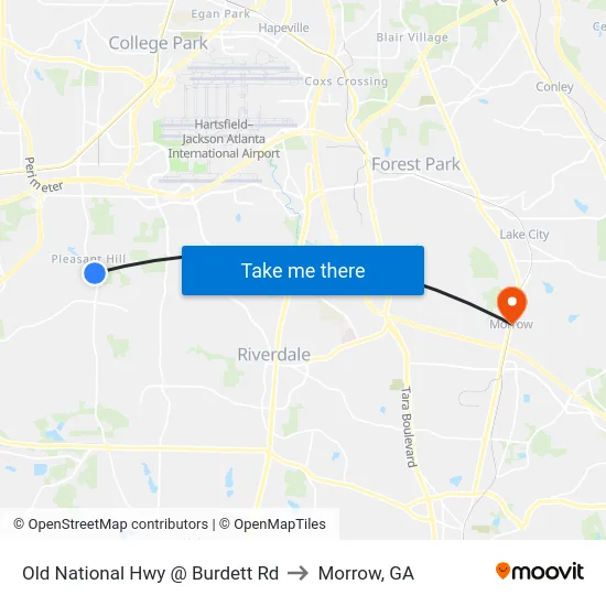 Old National Hwy @ Burdett Rd to Morrow, GA map