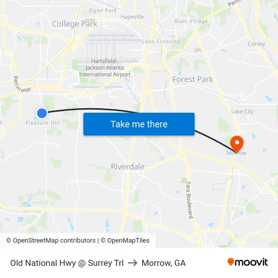 Old National Hwy @ Surrey Trl to Morrow, GA map