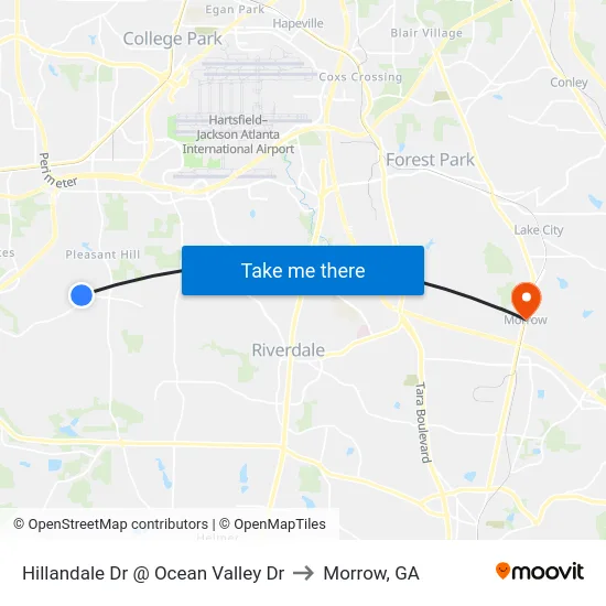 Hillandale Dr @ Ocean Valley Dr to Morrow, GA map