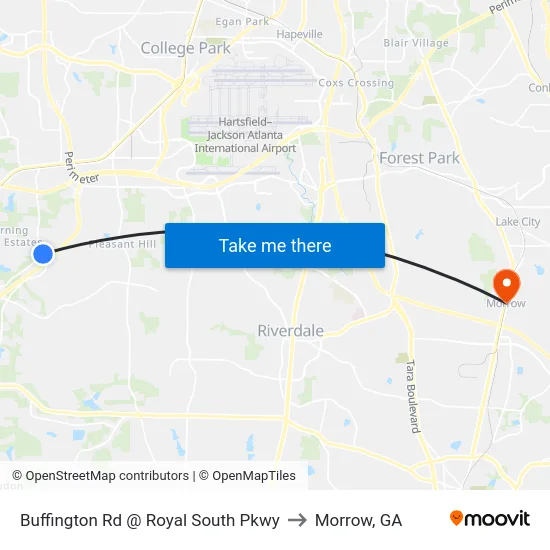 Buffington Rd @ Royal South Pkwy to Morrow, GA map
