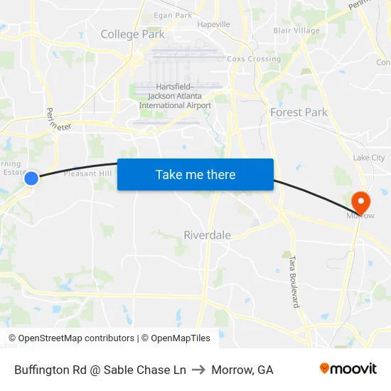 Buffington Rd @ Sable Chase Ln to Morrow, GA map