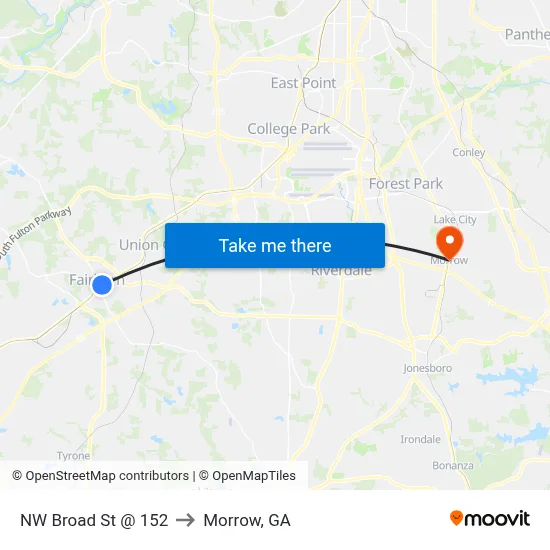 NW Broad St @ 152 to Morrow, GA map