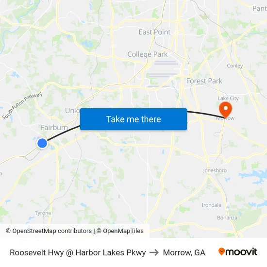 Roosevelt Hwy @ Harbor Lakes Pkwy to Morrow, GA map