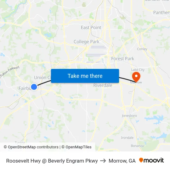 Roosevelt Hwy @ Beverly Engram Pkwy to Morrow, GA map