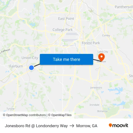 Jonesboro Rd @ Londonderry Way to Morrow, GA map