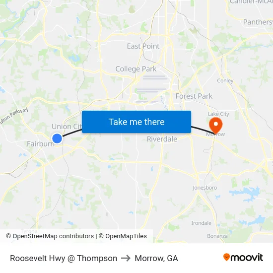 Roosevelt Hwy @ Thompson to Morrow, GA map