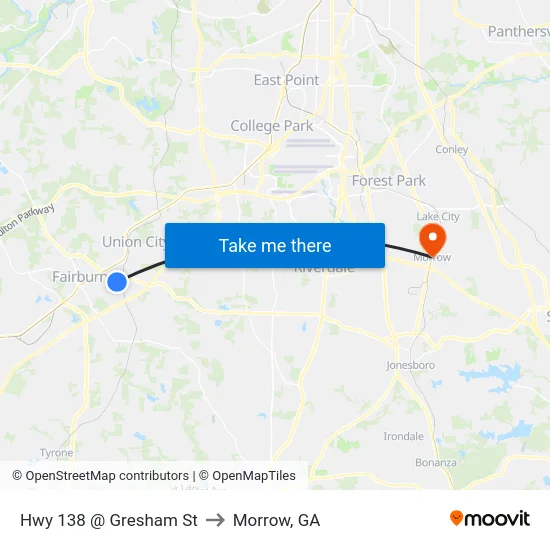 Hwy 138 @ Gresham St to Morrow, GA map