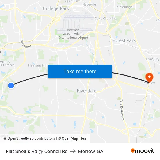 Flat Shoals Rd @ Connell Rd to Morrow, GA map