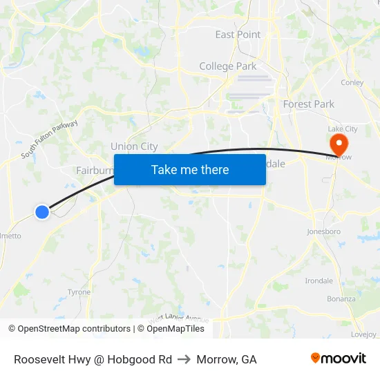 Roosevelt Hwy @ Hobgood Rd to Morrow, GA map