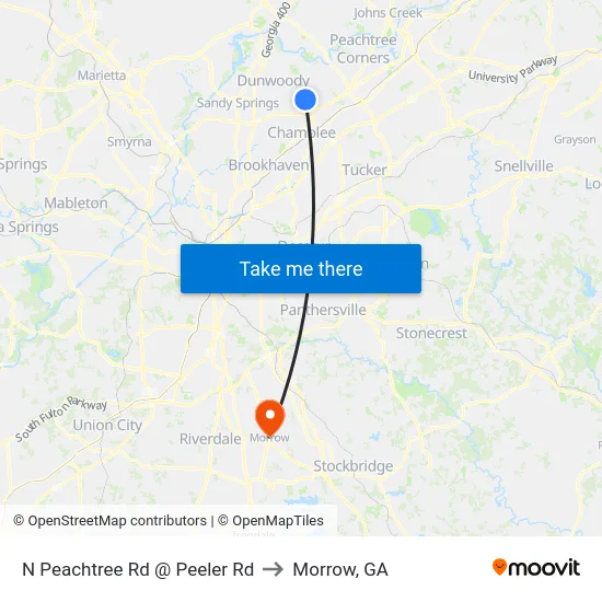 N Peachtree Rd @ Peeler Rd to Morrow, GA map