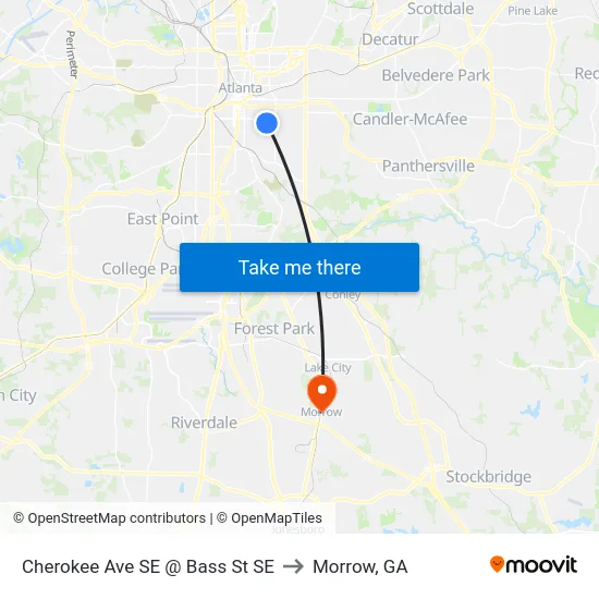 Cherokee Ave SE @ Bass St SE to Morrow, GA map