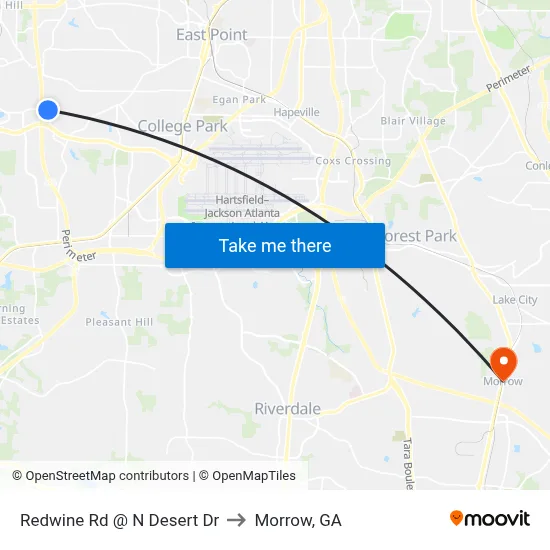 Redwine Rd @ N Desert Dr to Morrow, GA map