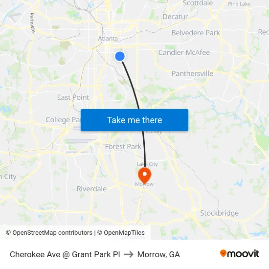 Cherokee Ave @ Grant Park Pl to Morrow, GA map