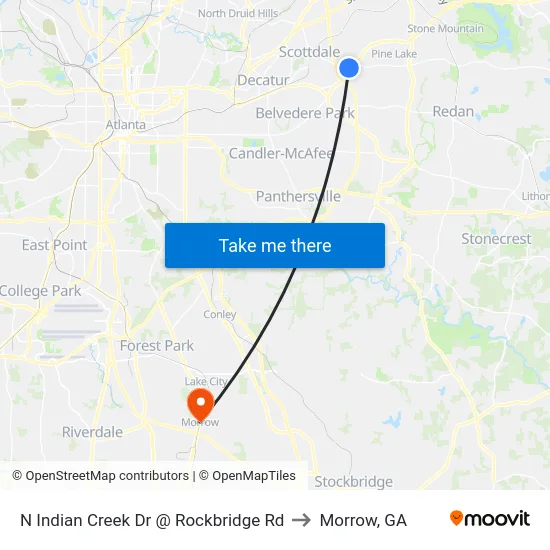 N Indian Creek Dr @ Rockbridge Rd to Morrow, GA map