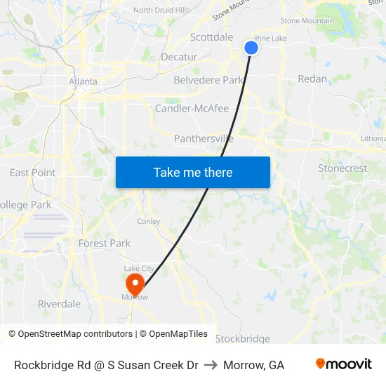Rockbridge Rd @ S Susan Creek Dr to Morrow, GA map
