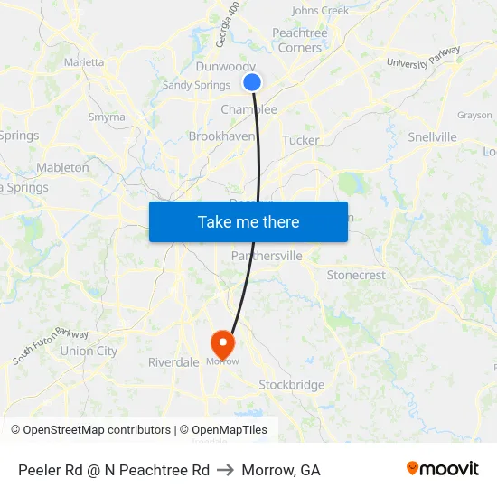Peeler Rd @ N Peachtree Rd to Morrow, GA map