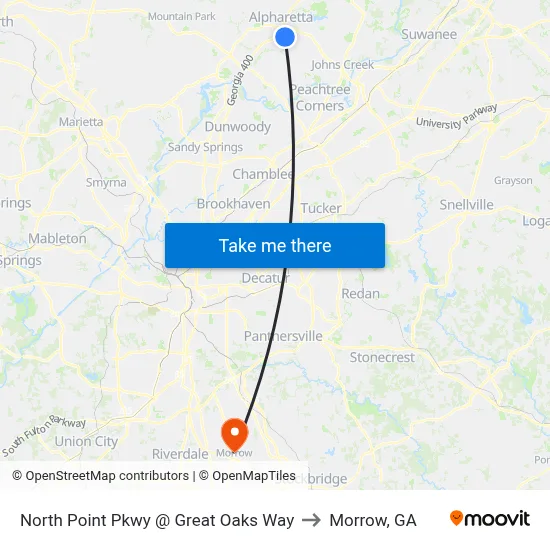 North Point Pkwy @ Great Oaks Way to Morrow, GA map