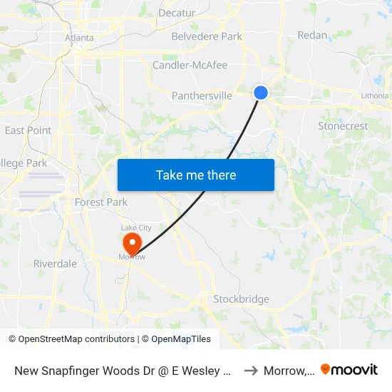 New Snapfinger Woods Dr @ E Wesley Chapel Way to Morrow, GA map