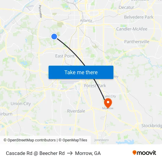 Cascade Rd @ Beecher Rd to Morrow, GA map